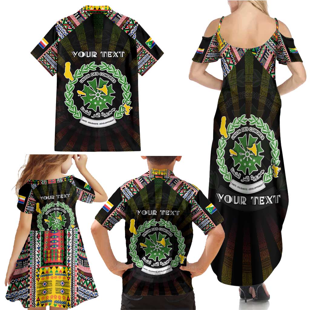 Personalized Comoros Roots Family Matching Summer Maxi Dress and Hawaiian Shirt African Map in Fingerprint and Tribal Colors