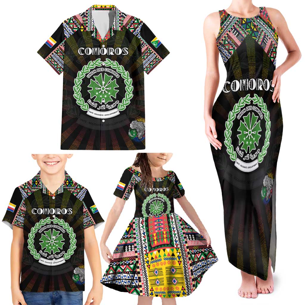 Personalized Comoros Roots Family Matching Tank Maxi Dress and Hawaiian Shirt African Map in Fingerprint and Tribal Colors
