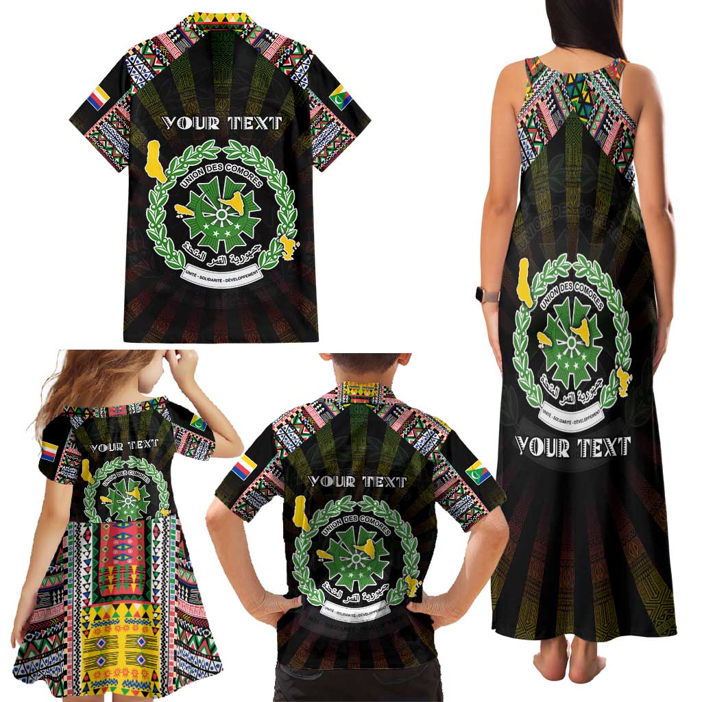 Personalized Comoros Roots Family Matching Tank Maxi Dress and Hawaiian Shirt African Map in Fingerprint and Tribal Colors