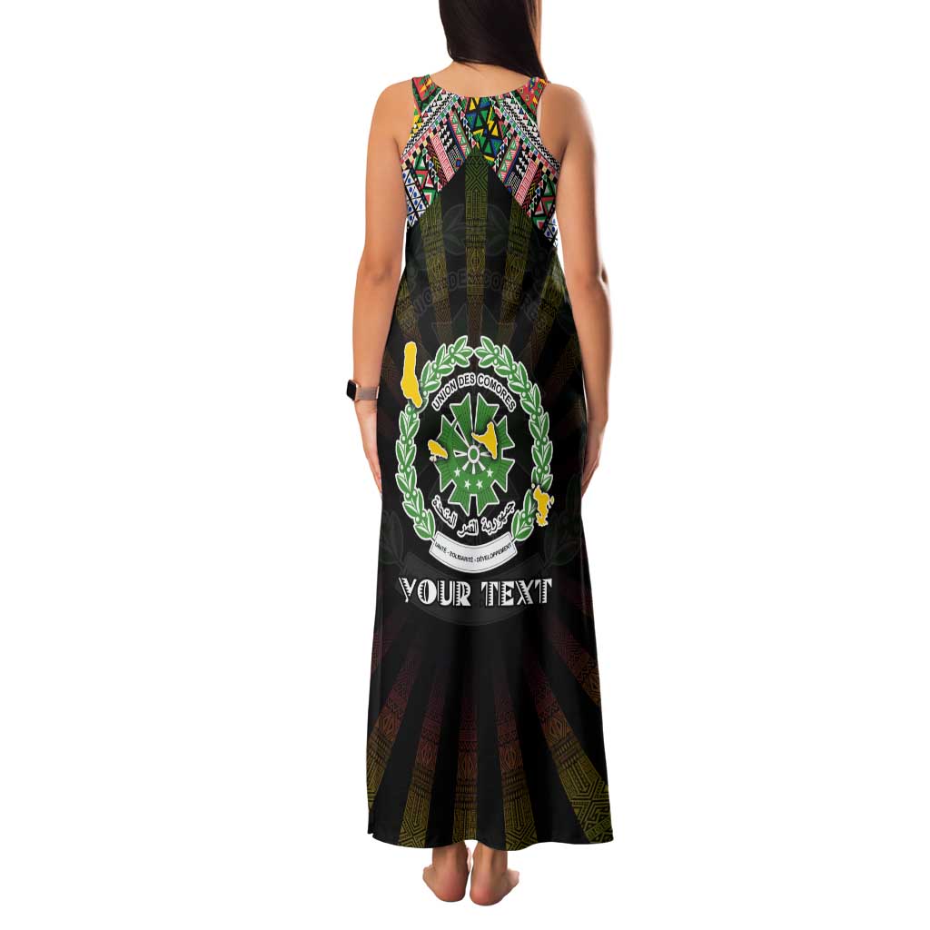 Personalized Comoros Roots Family Matching Tank Maxi Dress and Hawaiian Shirt African Map in Fingerprint and Tribal Colors