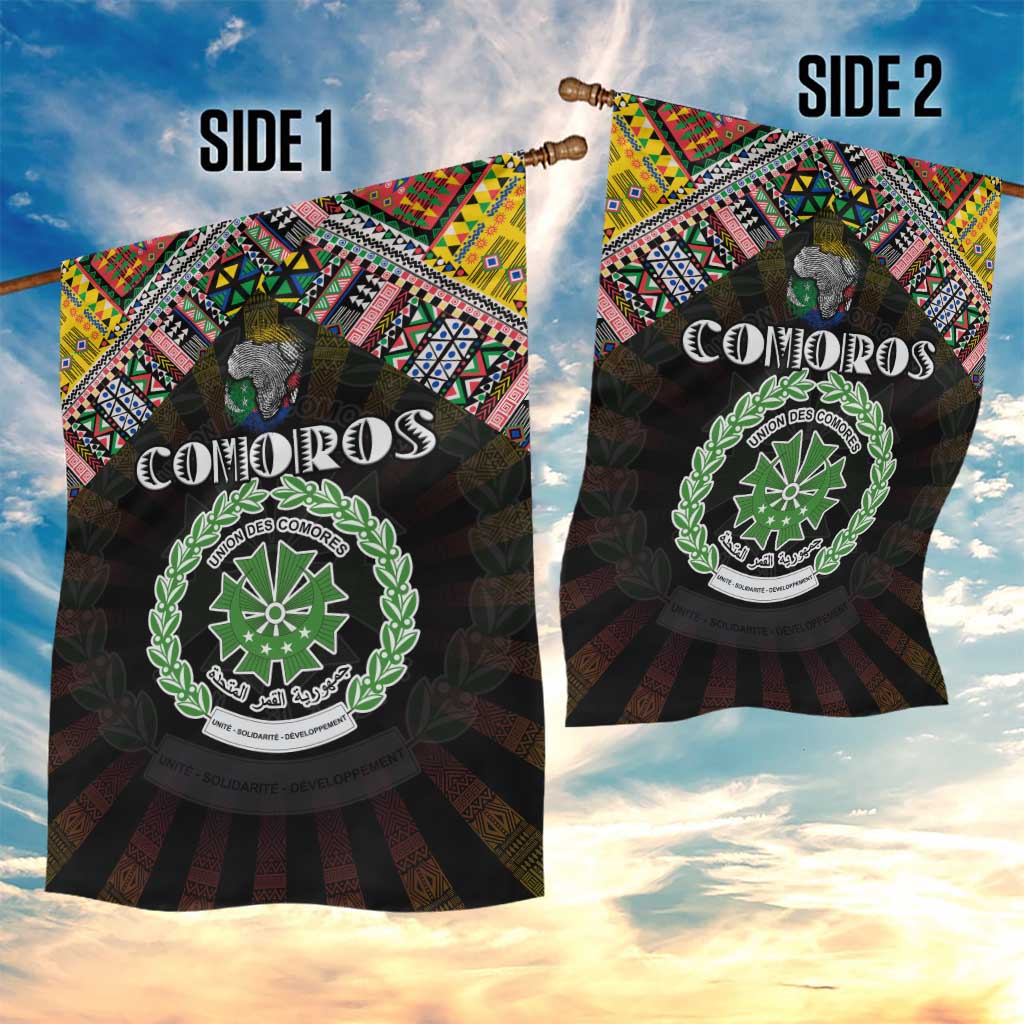 Comoros Roots Garden Flag African Map in Fingerprint and Tribal Colors