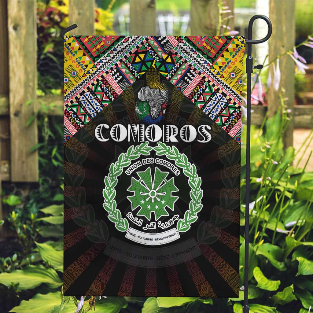 Comoros Roots Garden Flag African Map in Fingerprint and Tribal Colors