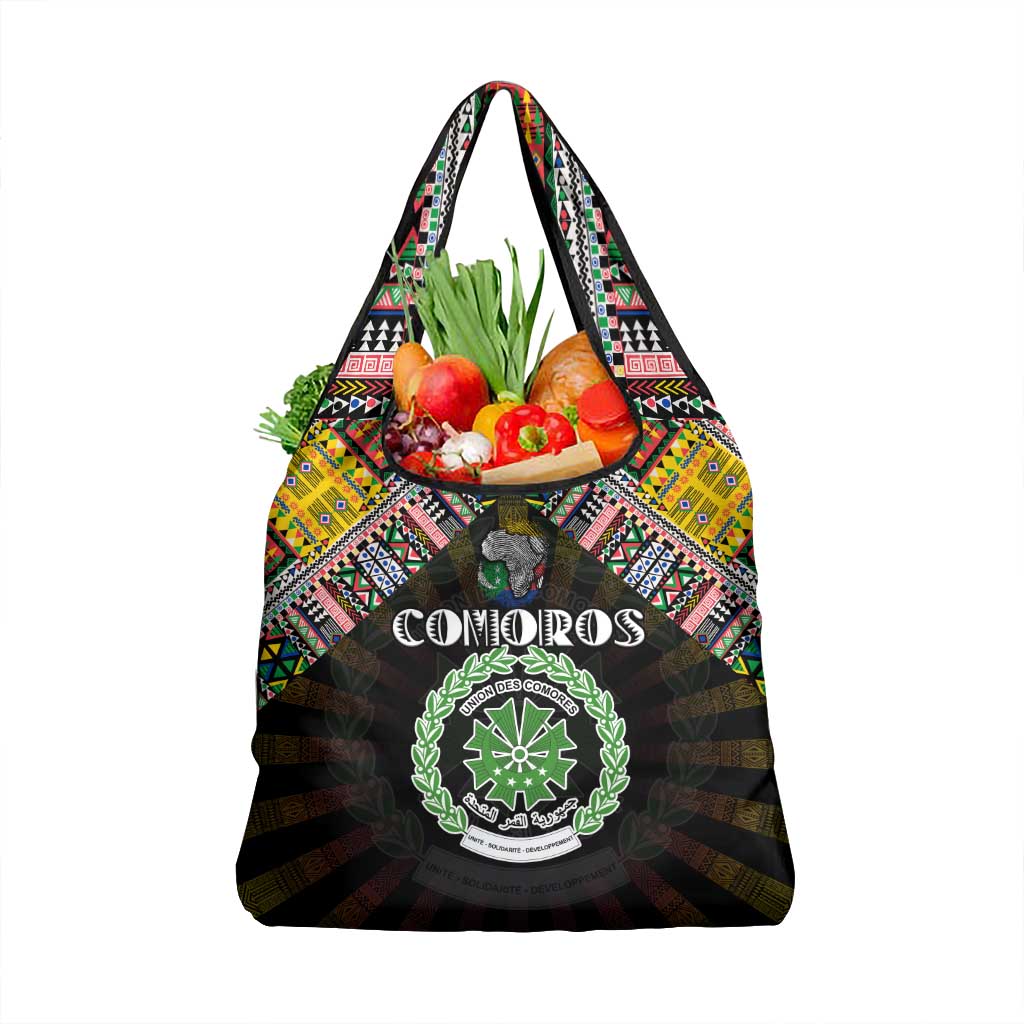 Comoros Roots Grocery Bag African Map in Fingerprint and Tribal Colors