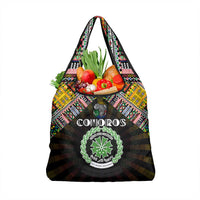 Comoros Roots Grocery Bag African Map in Fingerprint and Tribal Colors