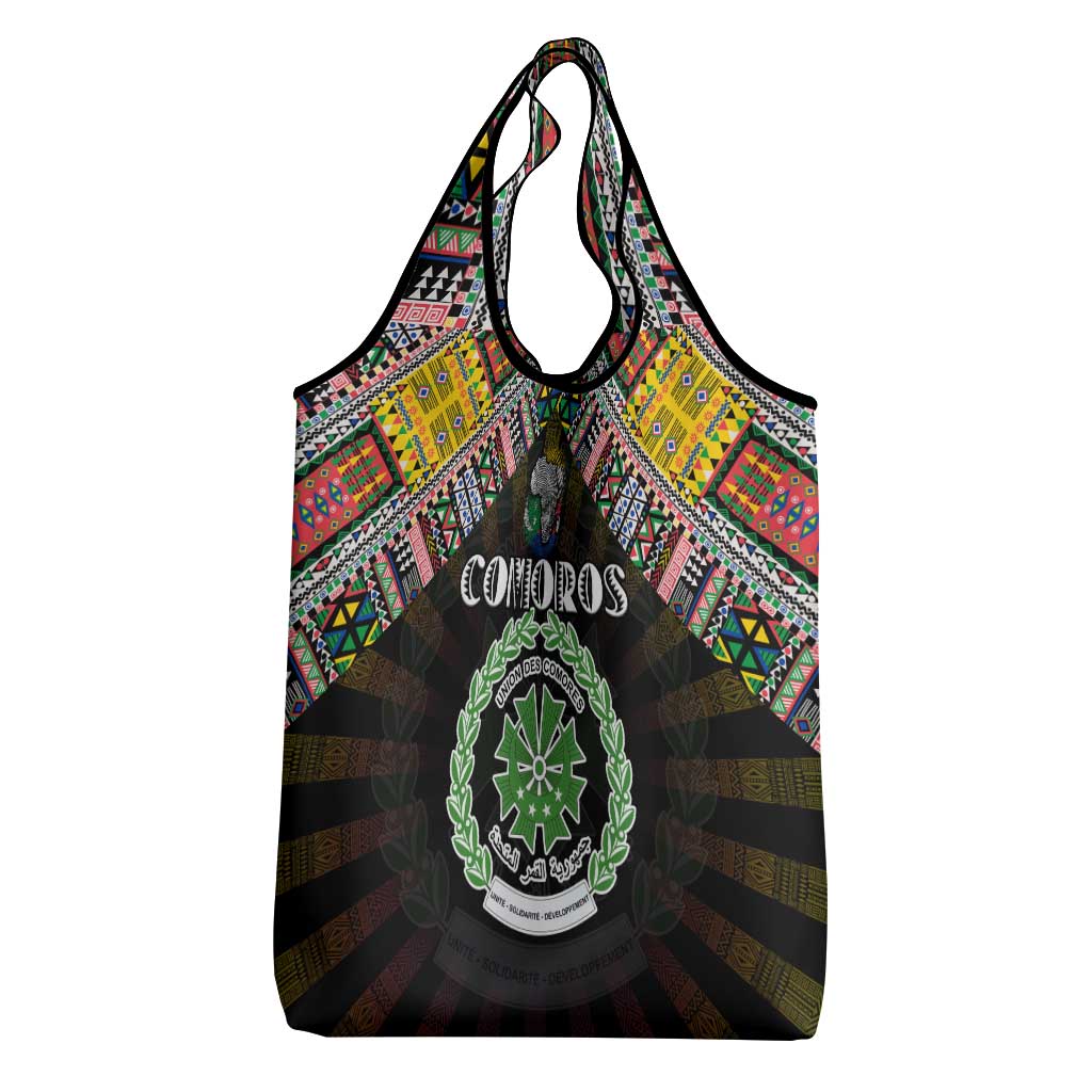 Comoros Roots Grocery Bag African Map in Fingerprint and Tribal Colors