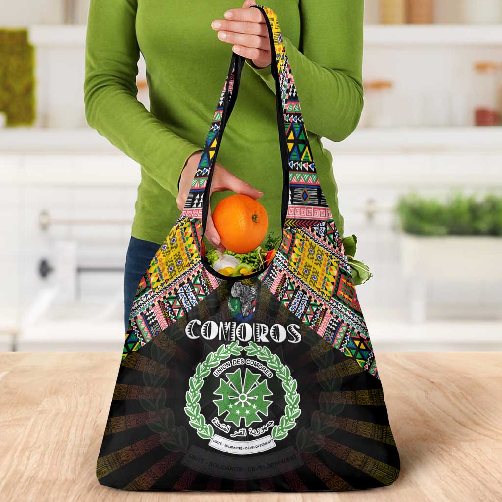 Comoros Roots Grocery Bag African Map in Fingerprint and Tribal Colors