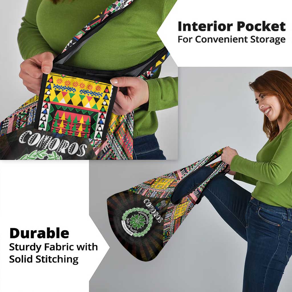 Comoros Roots Grocery Bag African Map in Fingerprint and Tribal Colors