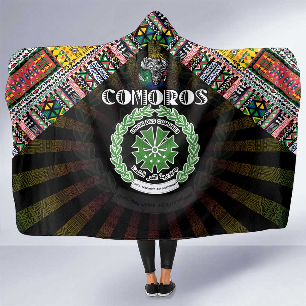 Comoros Roots Hooded Blanket African Map in Fingerprint and Tribal Colors