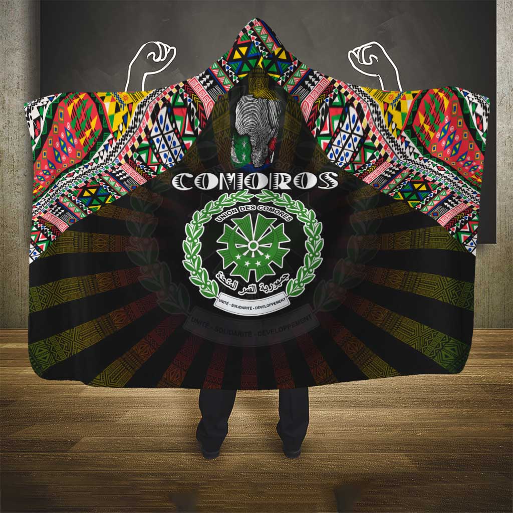 Comoros Roots Hooded Blanket African Map in Fingerprint and Tribal Colors