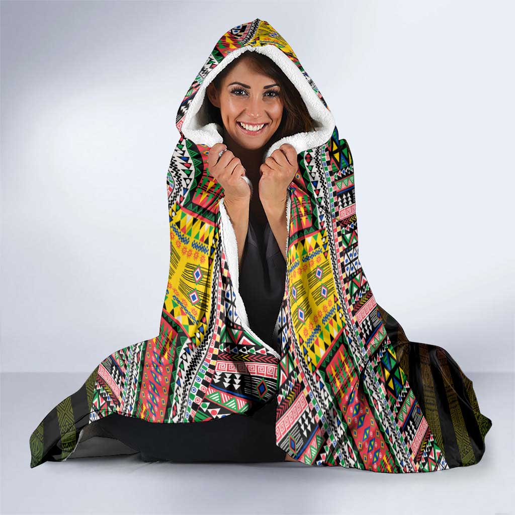 Comoros Roots Hooded Blanket African Map in Fingerprint and Tribal Colors