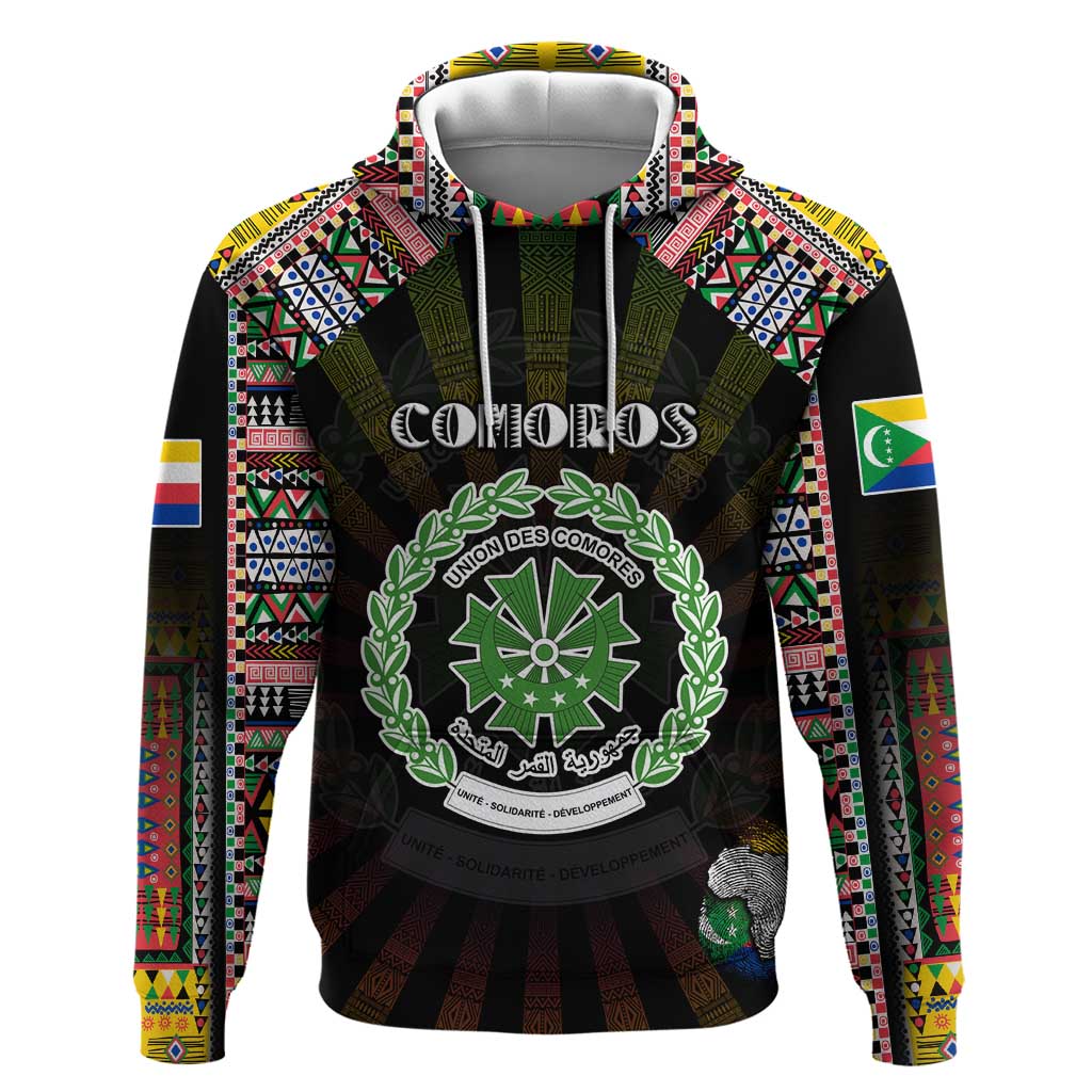 Personalized Comoros Roots Hoodie African Map in Fingerprint and Tribal Colors