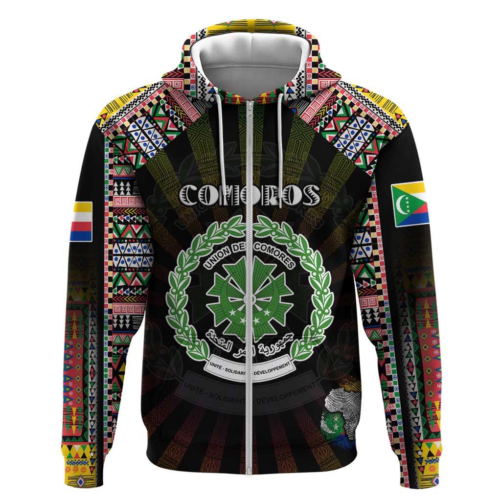 Personalized Comoros Roots Hoodie African Map in Fingerprint and Tribal Colors