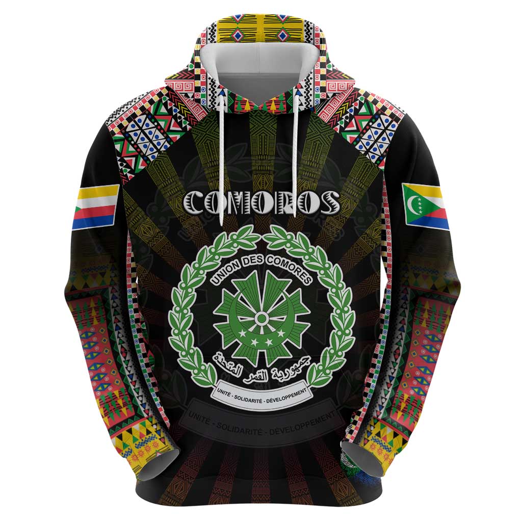 Personalized Comoros Roots Hoodie African Map in Fingerprint and Tribal Colors