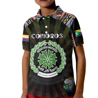 Personalized Comoros Roots Kid Polo Shirt African Map in Fingerprint and Tribal Colors