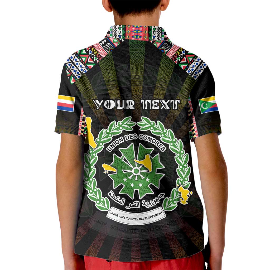 Personalized Comoros Roots Kid Polo Shirt African Map in Fingerprint and Tribal Colors