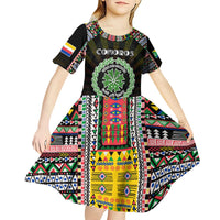 Personalized Comoros Roots Kid Short Sleeve Dress African Map in Fingerprint and Tribal Colors