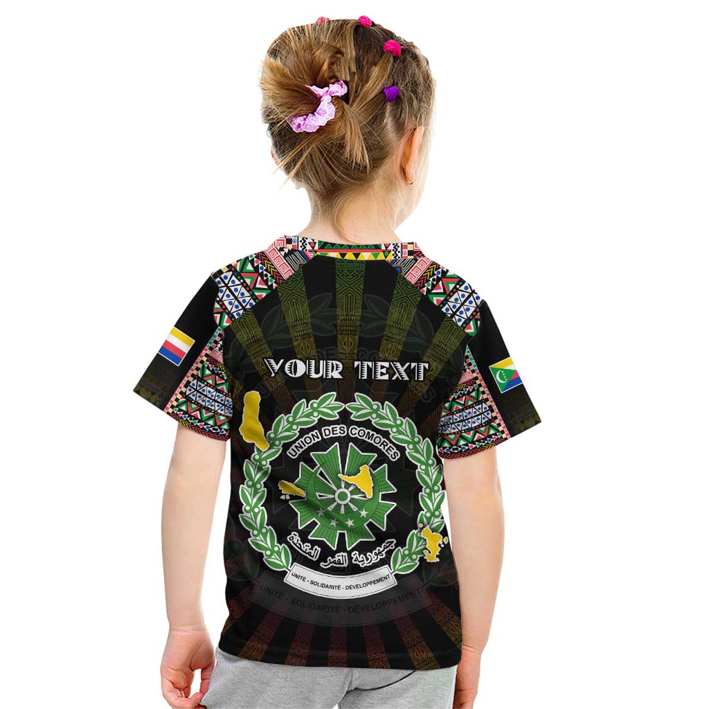 Personalized Comoros Roots Kid T Shirt African Map in Fingerprint and Tribal Colors