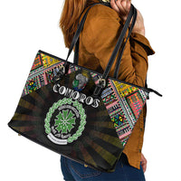 Comoros Roots Leather Tote Bag African Map in Fingerprint and Tribal Colors