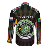 Personalized Comoros Roots Long Sleeve Button Shirt African Map in Fingerprint and Tribal Colors