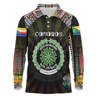 Personalized Comoros Roots Long Sleeve Polo Shirt African Map in Fingerprint and Tribal Colors