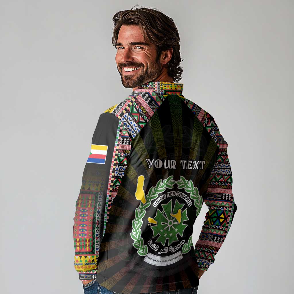 Personalized Comoros Roots Long Sleeve Polo Shirt African Map in Fingerprint and Tribal Colors