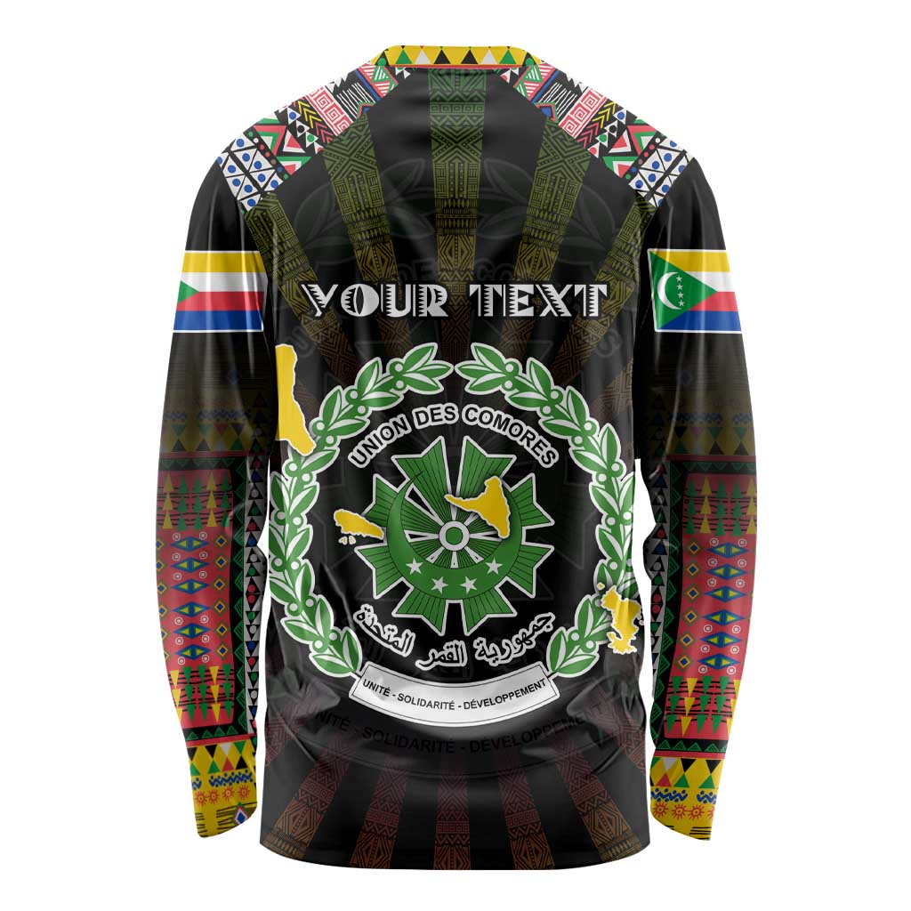 Personalized Comoros Roots Long Sleeve Shirt African Map in Fingerprint and Tribal Colors