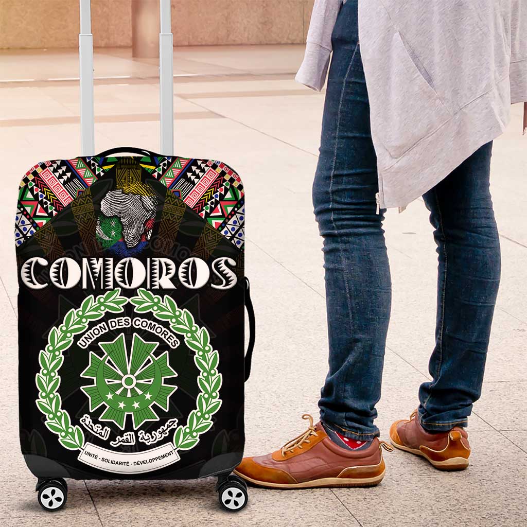 Comoros Roots Luggage Cover African Map in Fingerprint and Tribal Colors