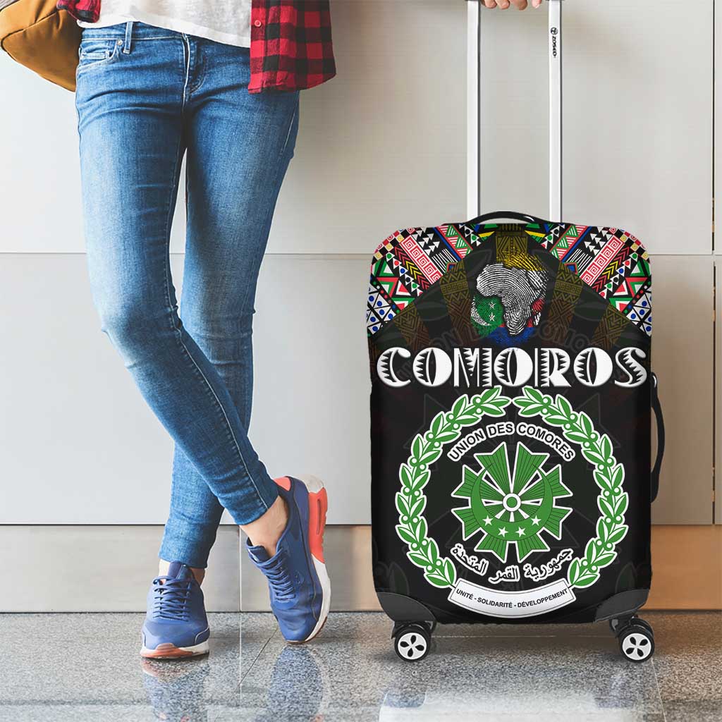 Comoros Roots Luggage Cover African Map in Fingerprint and Tribal Colors