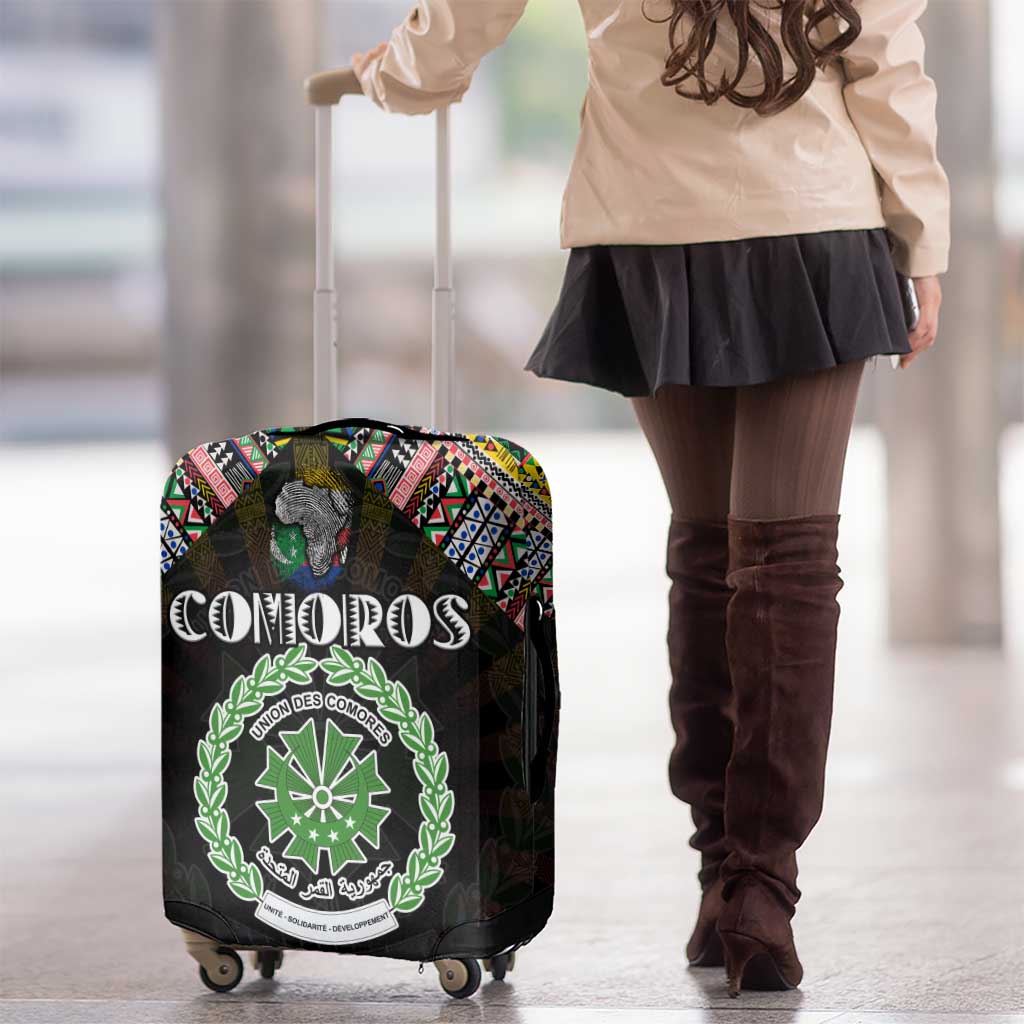 Comoros Roots Luggage Cover African Map in Fingerprint and Tribal Colors