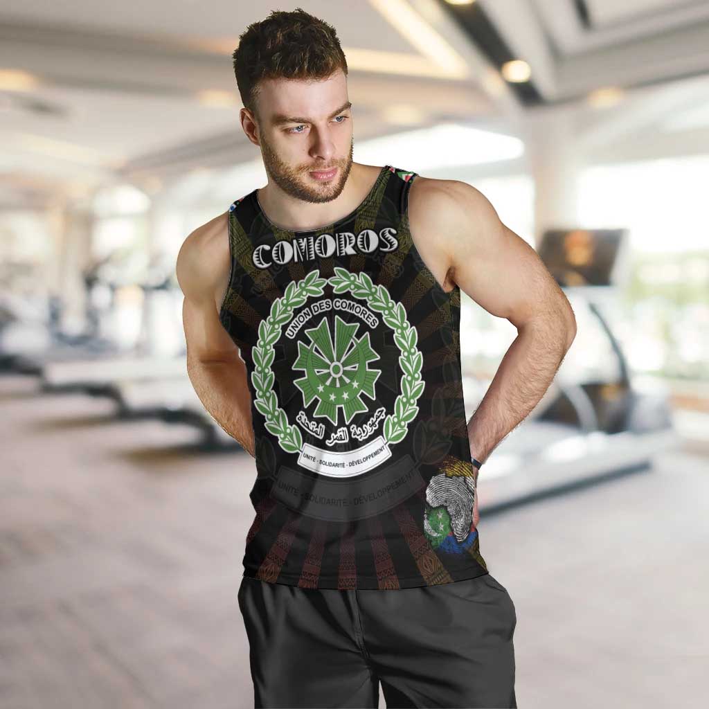 Personalized Comoros Roots Men Tank Top African Map in Fingerprint and Tribal Colors