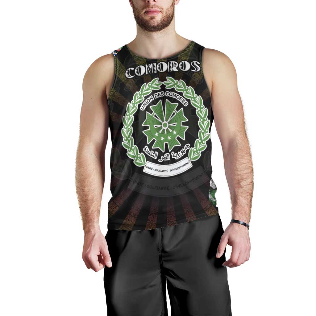Personalized Comoros Roots Men Tank Top African Map in Fingerprint and Tribal Colors