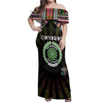 Personalized Comoros Roots Off Shoulder Maxi Dress African Map in Fingerprint and Tribal Colors