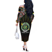 Personalized Comoros Roots Off The Shoulder Long Sleeve Dress African Map in Fingerprint and Tribal Colors