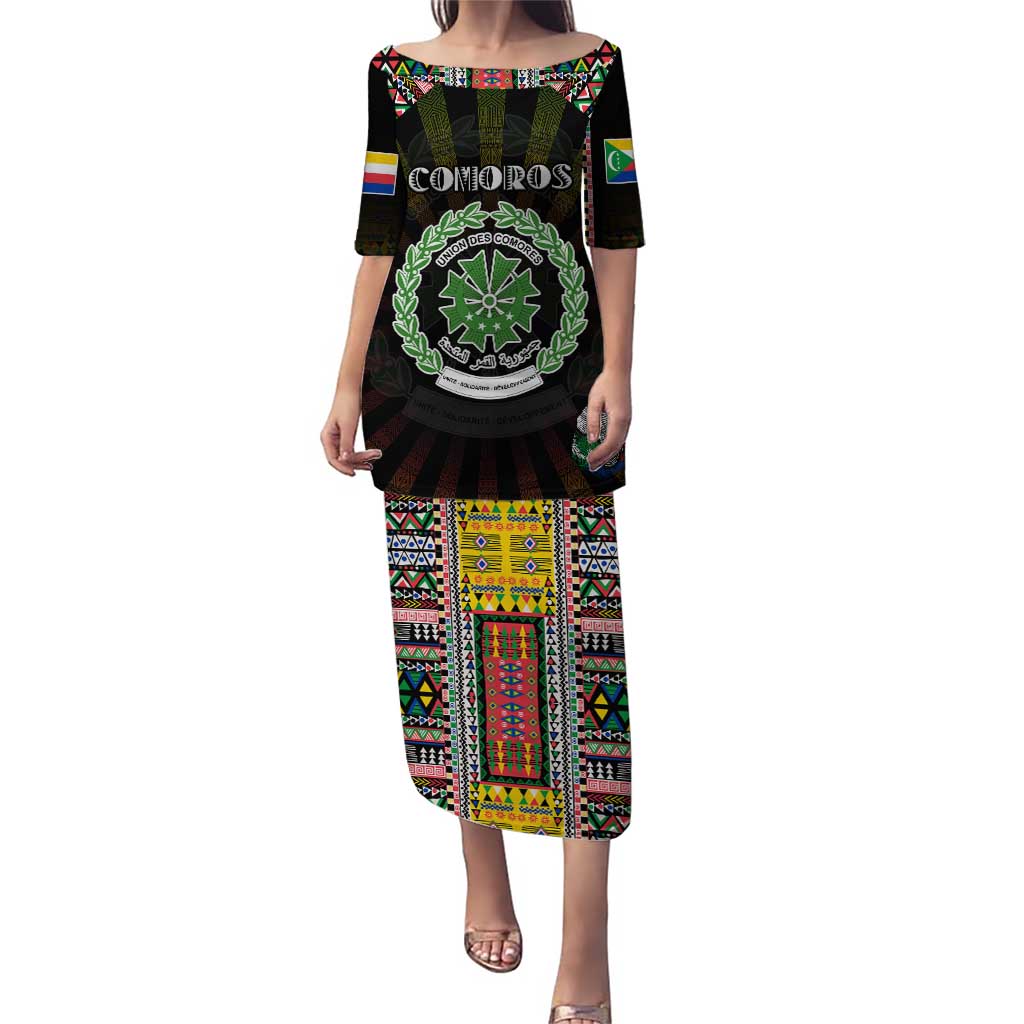Personalized Comoros Roots Puletasi African Map in Fingerprint and Tribal Colors