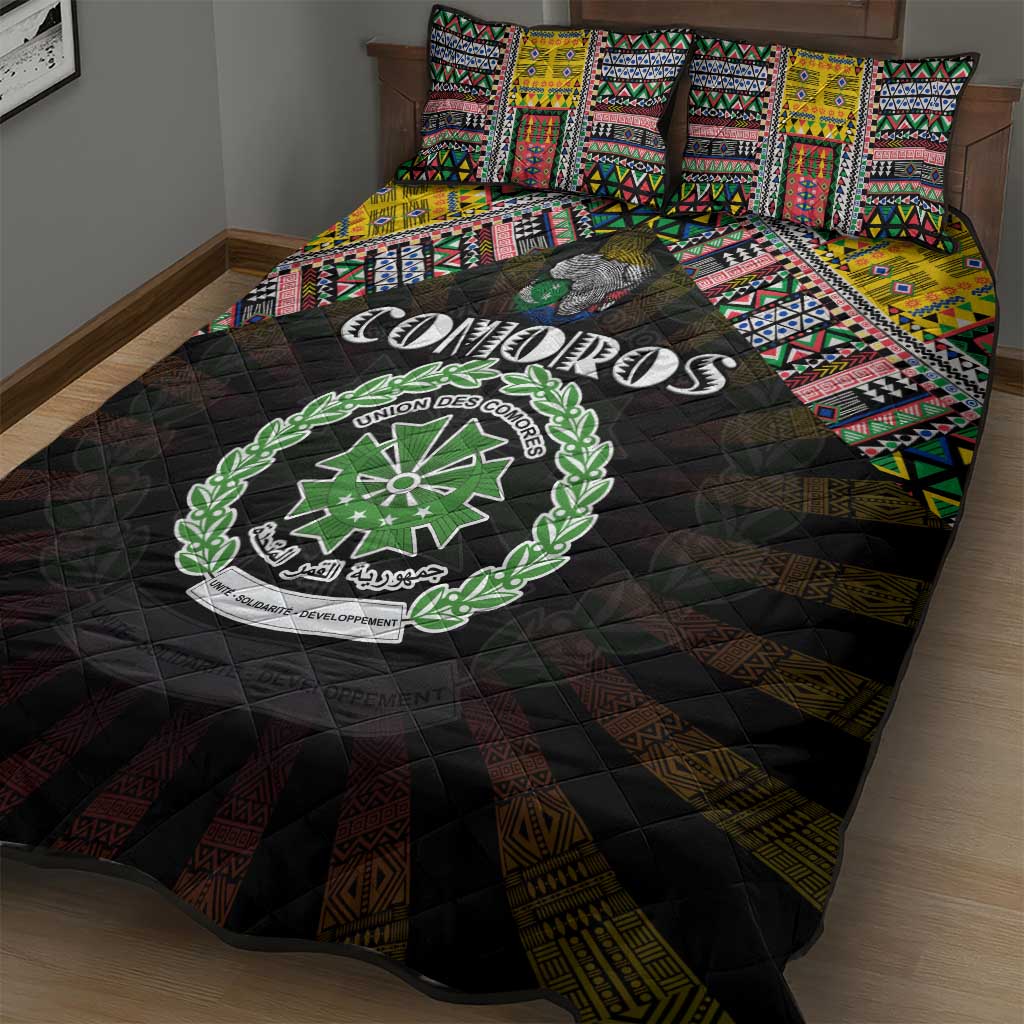 Comoros Roots Quilt Bed Set African Map in Fingerprint and Tribal Colors