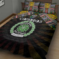 Comoros Roots Quilt Bed Set African Map in Fingerprint and Tribal Colors