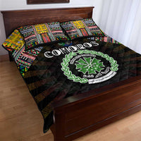 Comoros Roots Quilt Bed Set African Map in Fingerprint and Tribal Colors