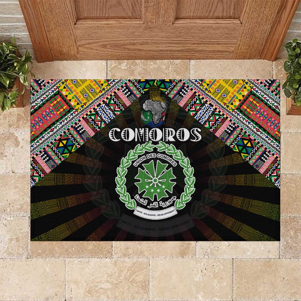 Comoros Roots Rubber Doormat African Map in Fingerprint and Tribal Colors