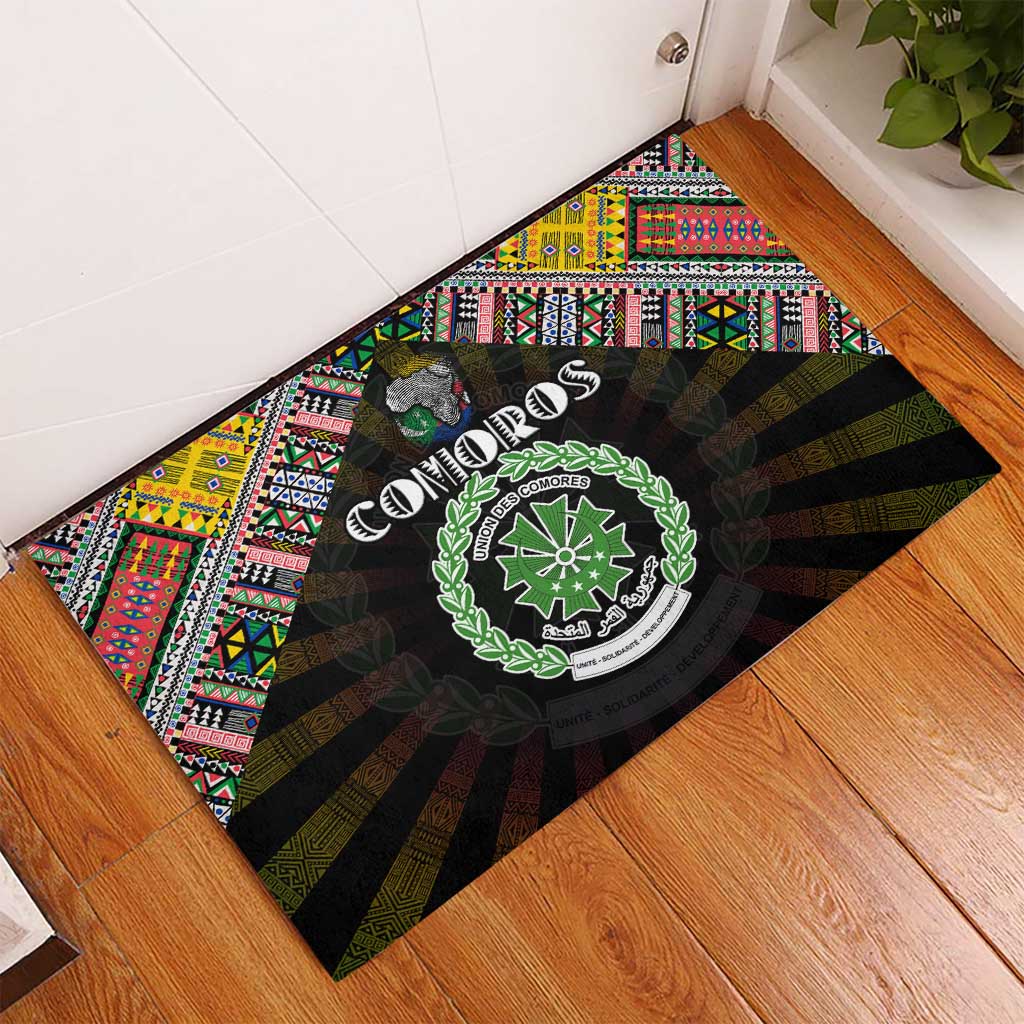 Comoros Roots Rubber Doormat African Map in Fingerprint and Tribal Colors