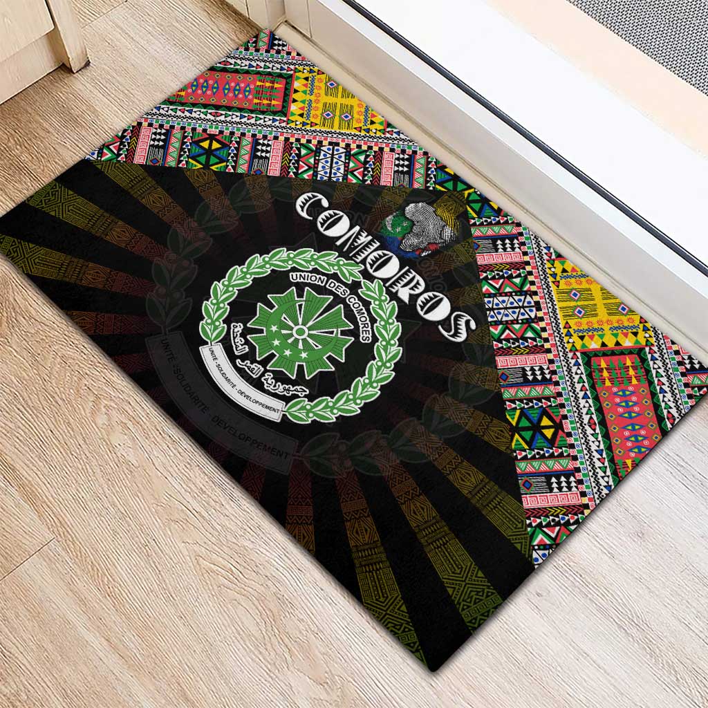 Comoros Roots Rubber Doormat African Map in Fingerprint and Tribal Colors