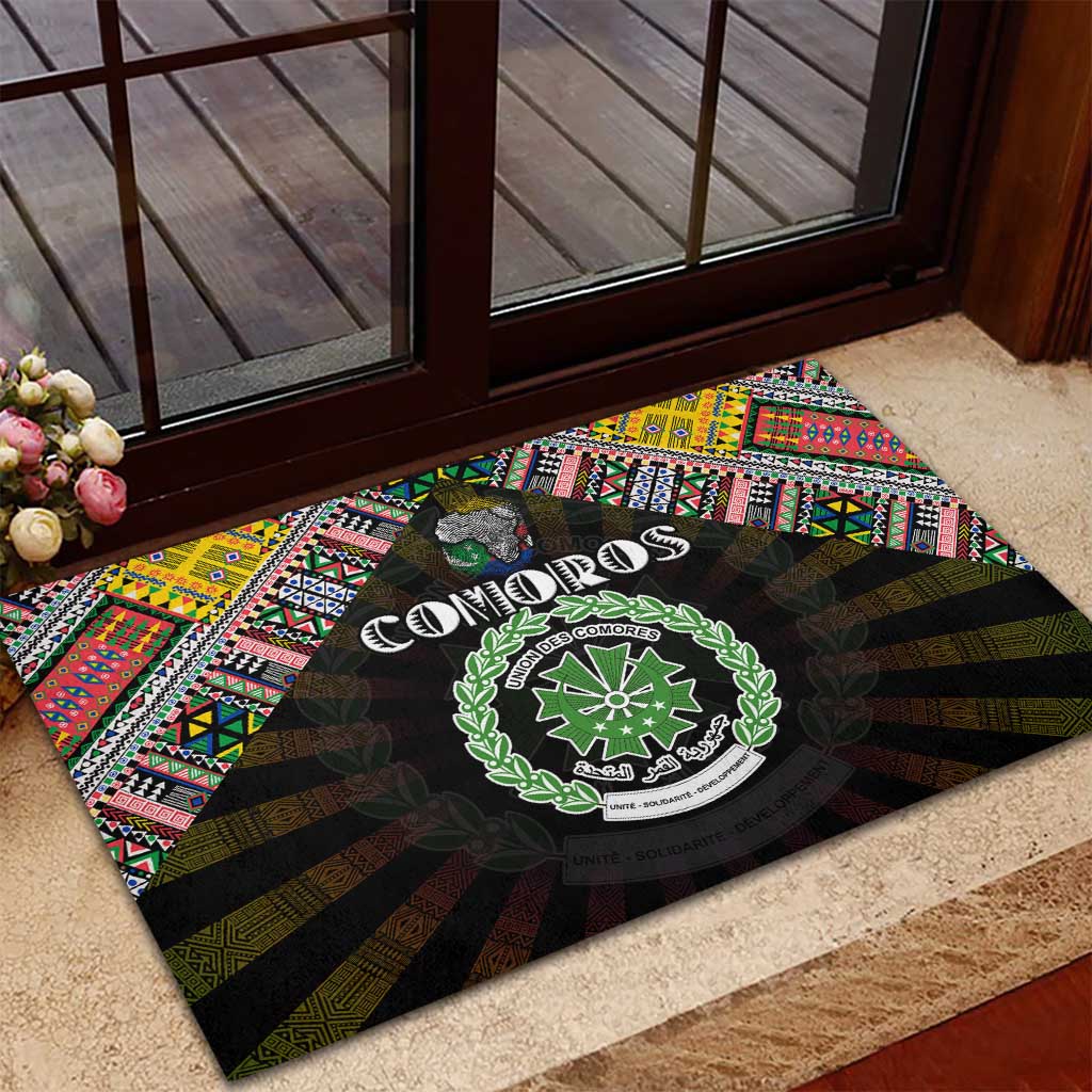 Comoros Roots Rubber Doormat African Map in Fingerprint and Tribal Colors