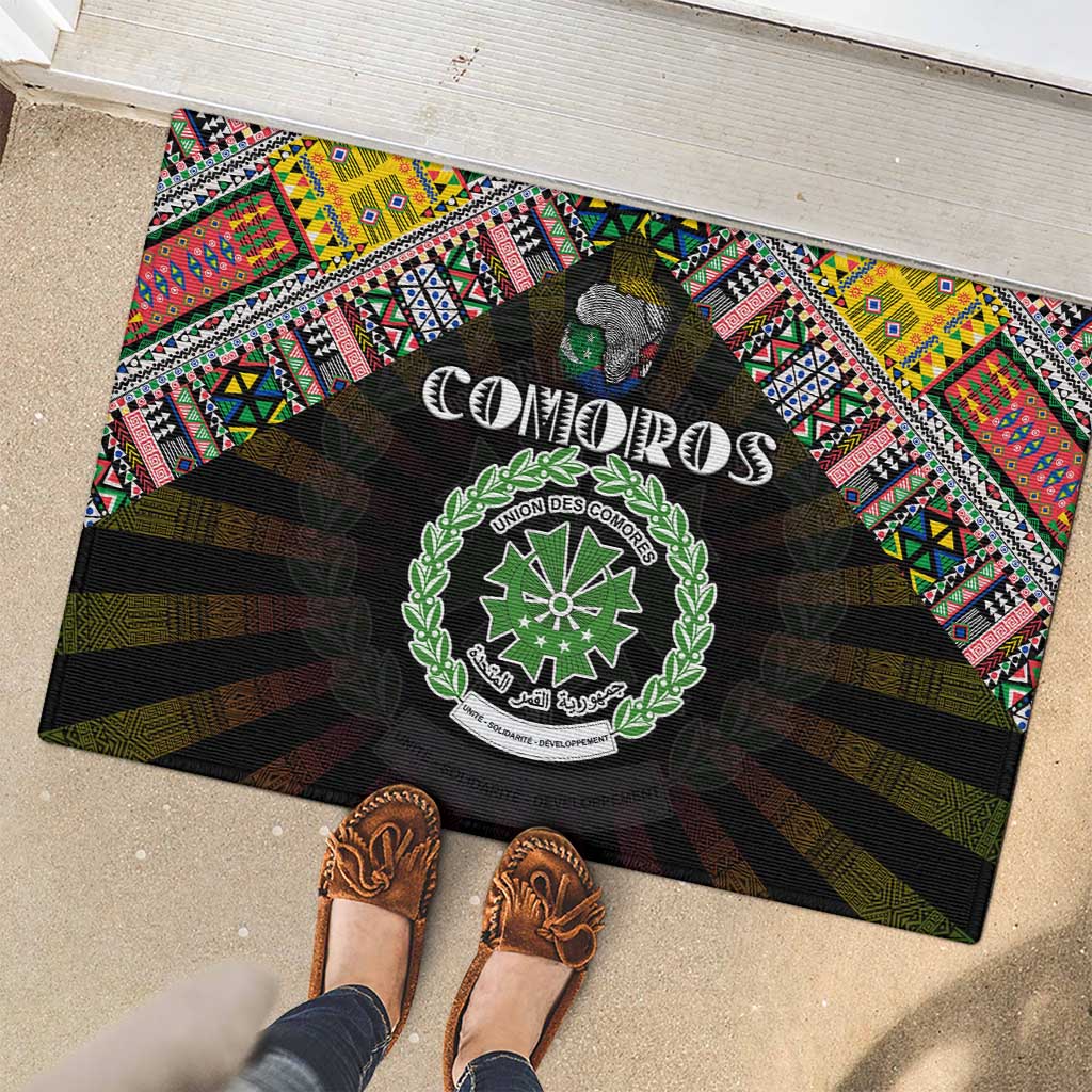 Comoros Roots Rubber Doormat African Map in Fingerprint and Tribal Colors
