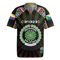 Personalized Comoros Roots Rugby Jersey African Map in Fingerprint and Tribal Colors