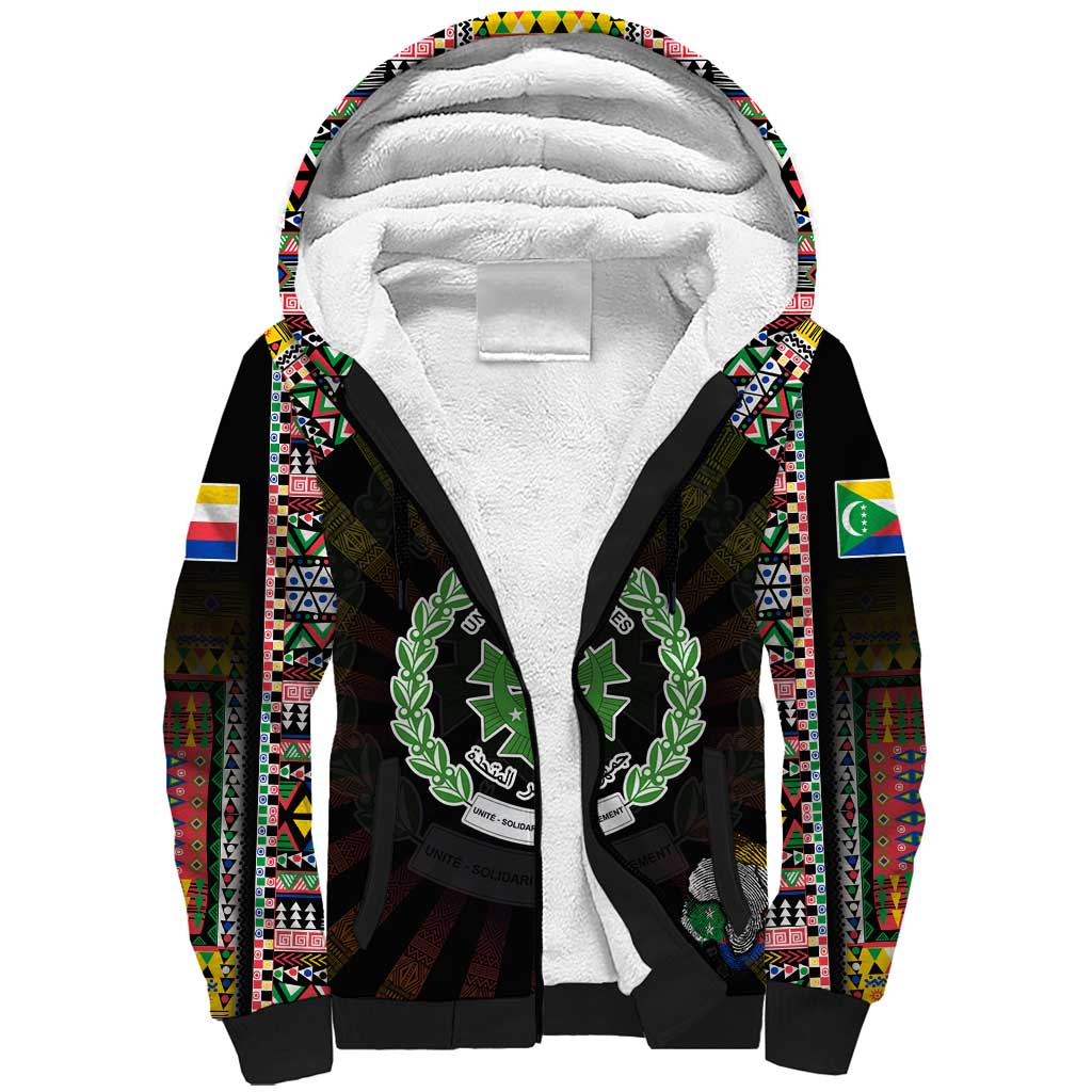 Personalized Comoros Roots Sherpa Hoodie African Map in Fingerprint and Tribal Colors