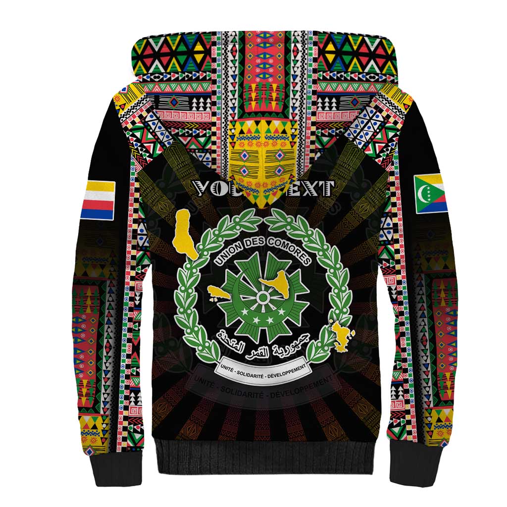 Personalized Comoros Roots Sherpa Hoodie African Map in Fingerprint and Tribal Colors