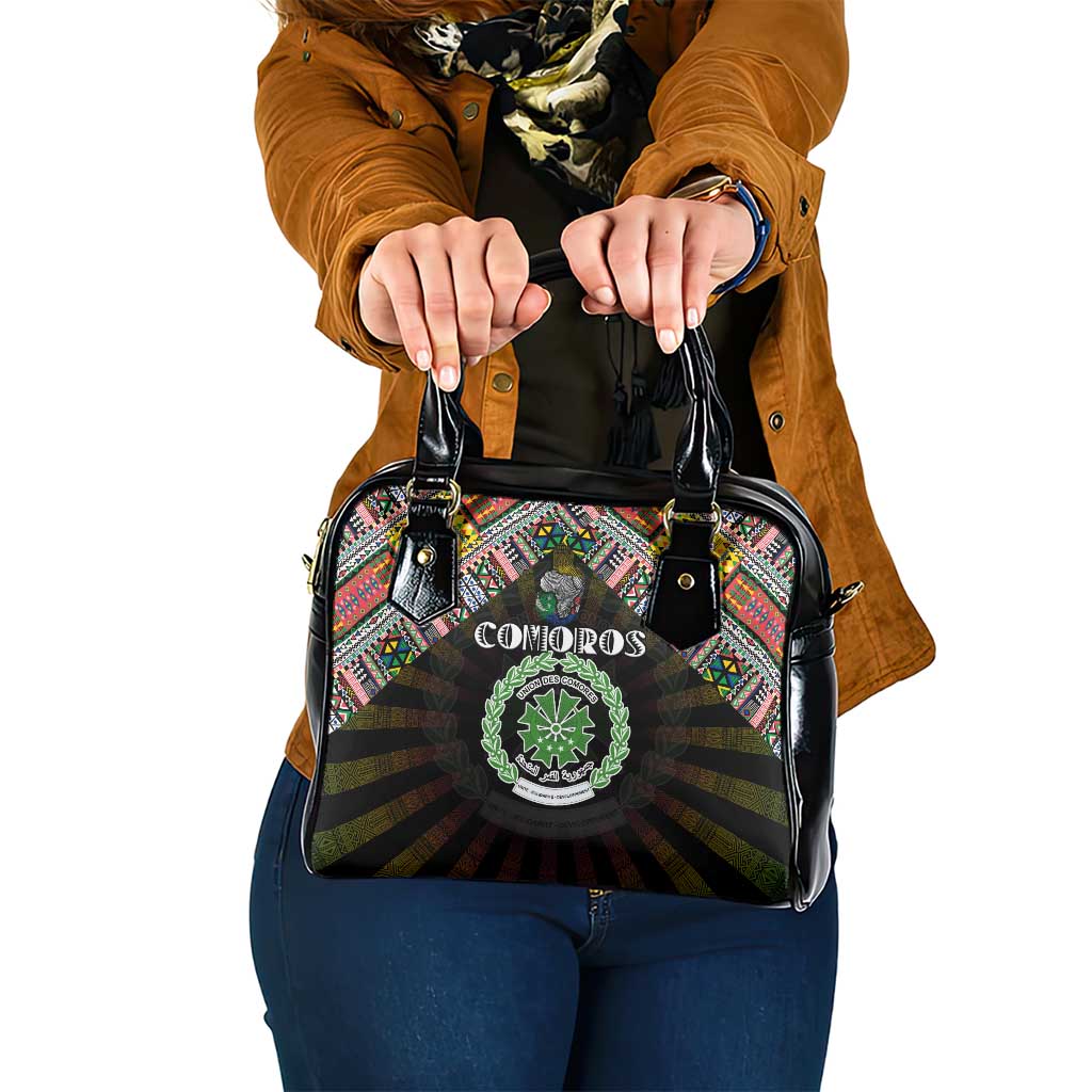 Comoros Roots Shoulder Handbag African Map in Fingerprint and Tribal Colors