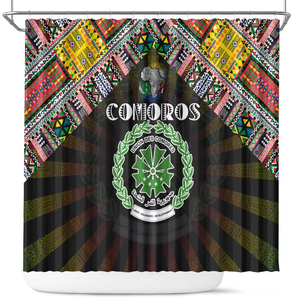 Comoros Roots Shower Curtain African Map in Fingerprint and Tribal Colors