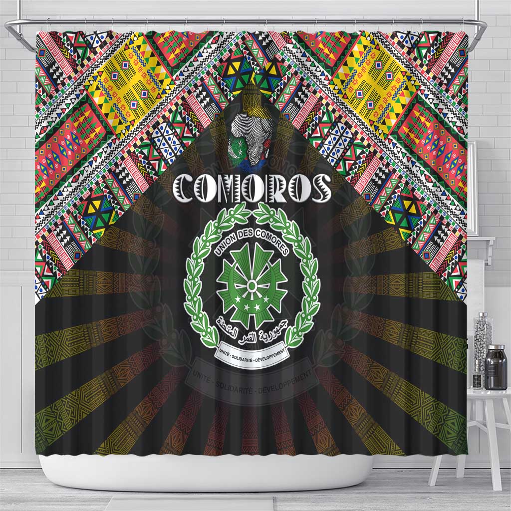 Comoros Roots Shower Curtain African Map in Fingerprint and Tribal Colors