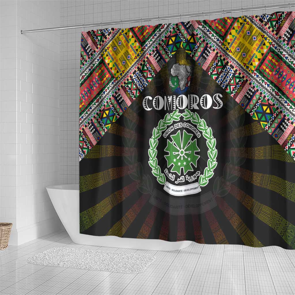Comoros Roots Shower Curtain African Map in Fingerprint and Tribal Colors
