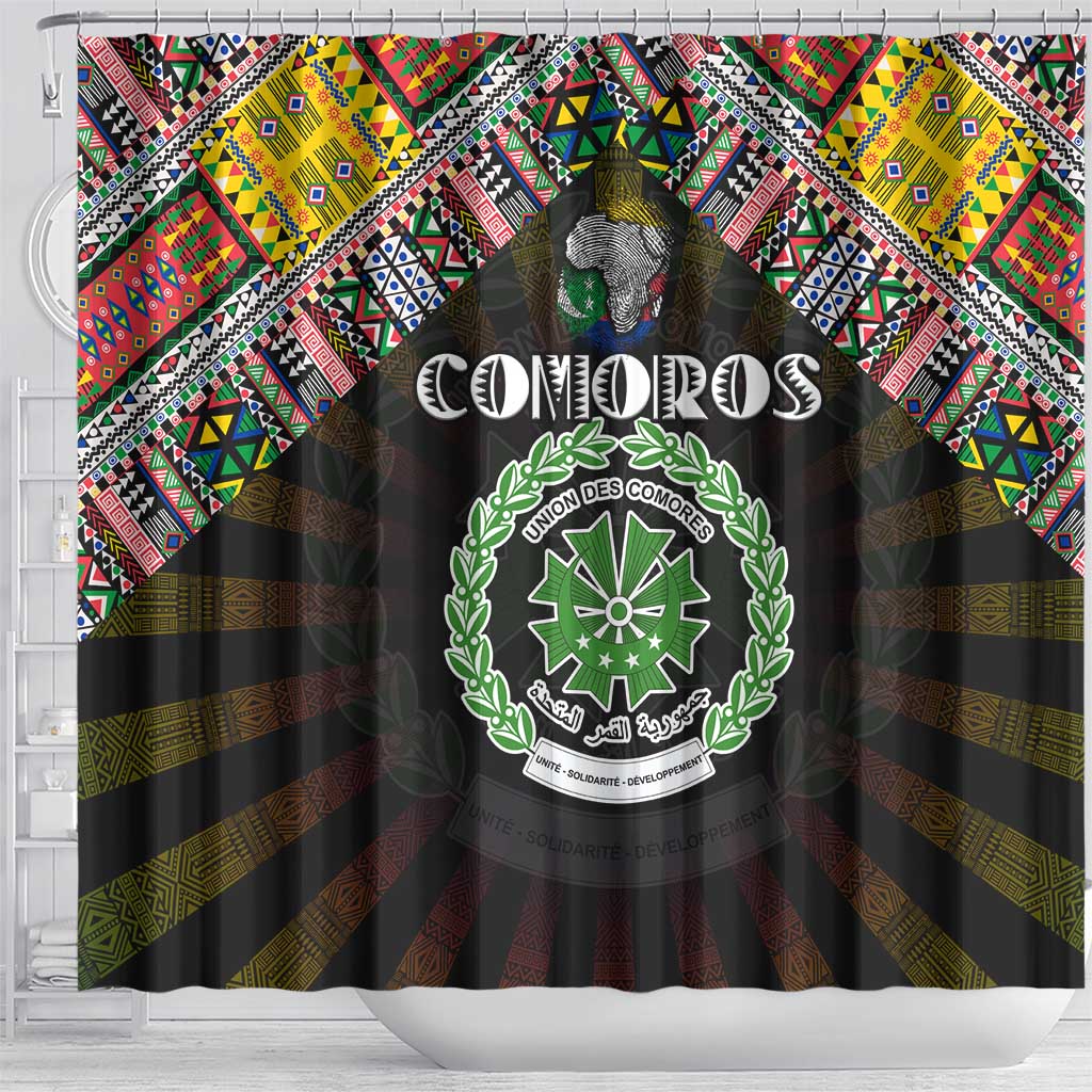 Comoros Roots Shower Curtain African Map in Fingerprint and Tribal Colors